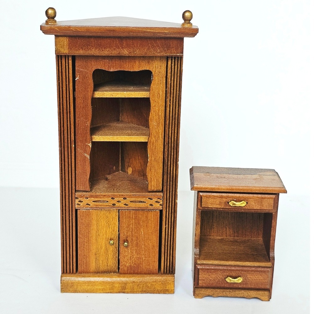 Vtg Wooden Miniature Corner Hutch Dollhouse Furniture Farmhouse‎ Cottagecore